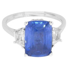 3 Stone Cushion Cut Sapphire w/ Trapezoid Diamonds, '17904'