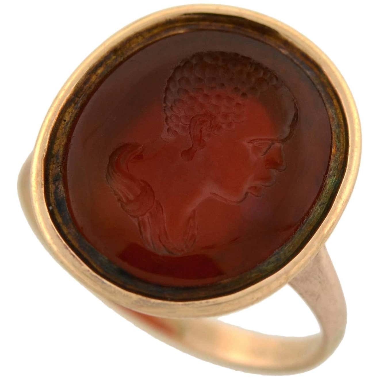 Victorian Rare Carnelian Intaglio Portrait Ring at 1stDibs