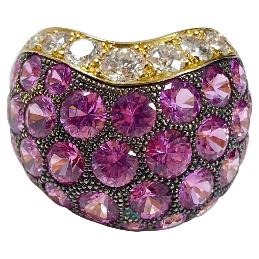 de GRISOGONO Pink Sapphire Diamond Pave Wishbone Bombe Cocktail Ring Yellow Gold