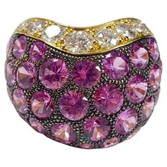 Retro de GRISOGONO Pink Sapphire Diamond Pave Wishbone Bombe Cocktail Ring Yellow Gold