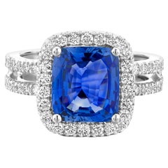 5, 40Ct Ceylon Blue Sapphire 18K Diamond 0, 65Ct LC-D Cocktail Engagement Ring