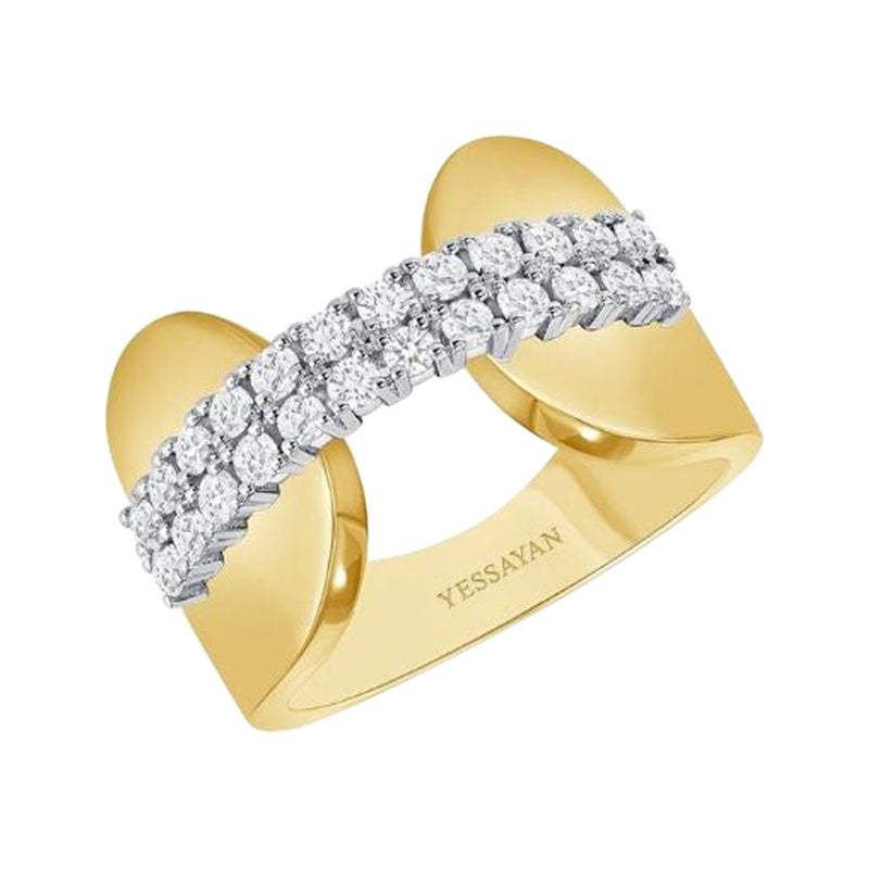 Breiter Band-Diamantring aus 18 Karat Gelbgold