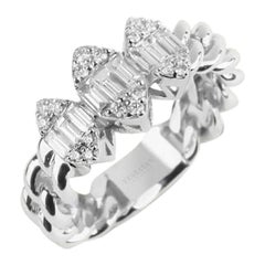 Cuban Chain Trio Illusion Diamond Ring in 18K White Gold