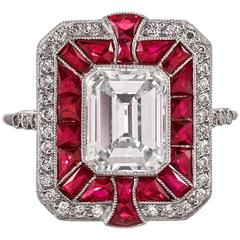 Diamond 
Ruby Art Deco Style Ring in Platinum