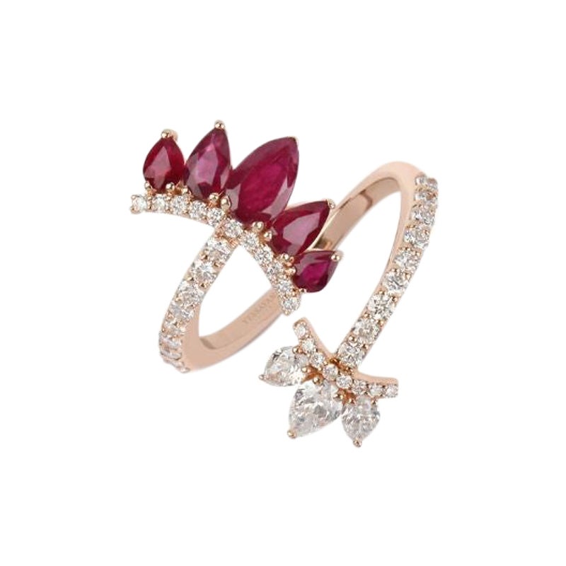 For Sale:  Pear Rubies & Diamond Yellow Gold Ring