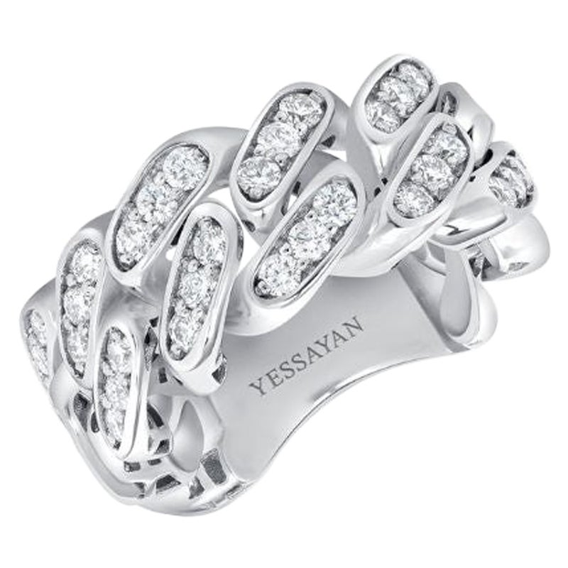 Cuban Link Diamond Ring in 18K White Gold