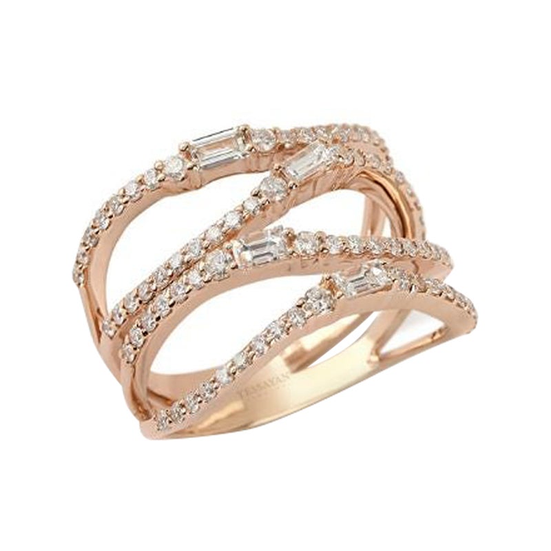 For Sale:  Yellow Gold Baguette & Round Diamond Ring