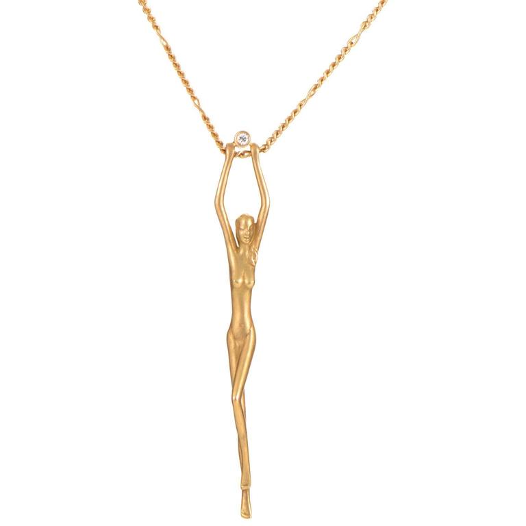 Carrera y Carrera Diamant Gold Nackte Figur Anhänger Halskette bei 1stDibs