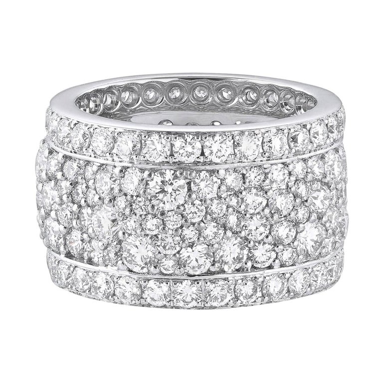 18 Karat White Gold and White Diamonds Wide Band Ring For Sale