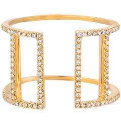 Diamond Yellow Gold Double Bar Ring 2