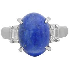 Lapis Lazuli Diamond Gold Three-Stone Ring 7