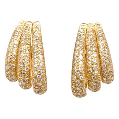 1 Carat Pavé Diamond Three Row Graduated Hoop Earrings in 18 Karat Gold