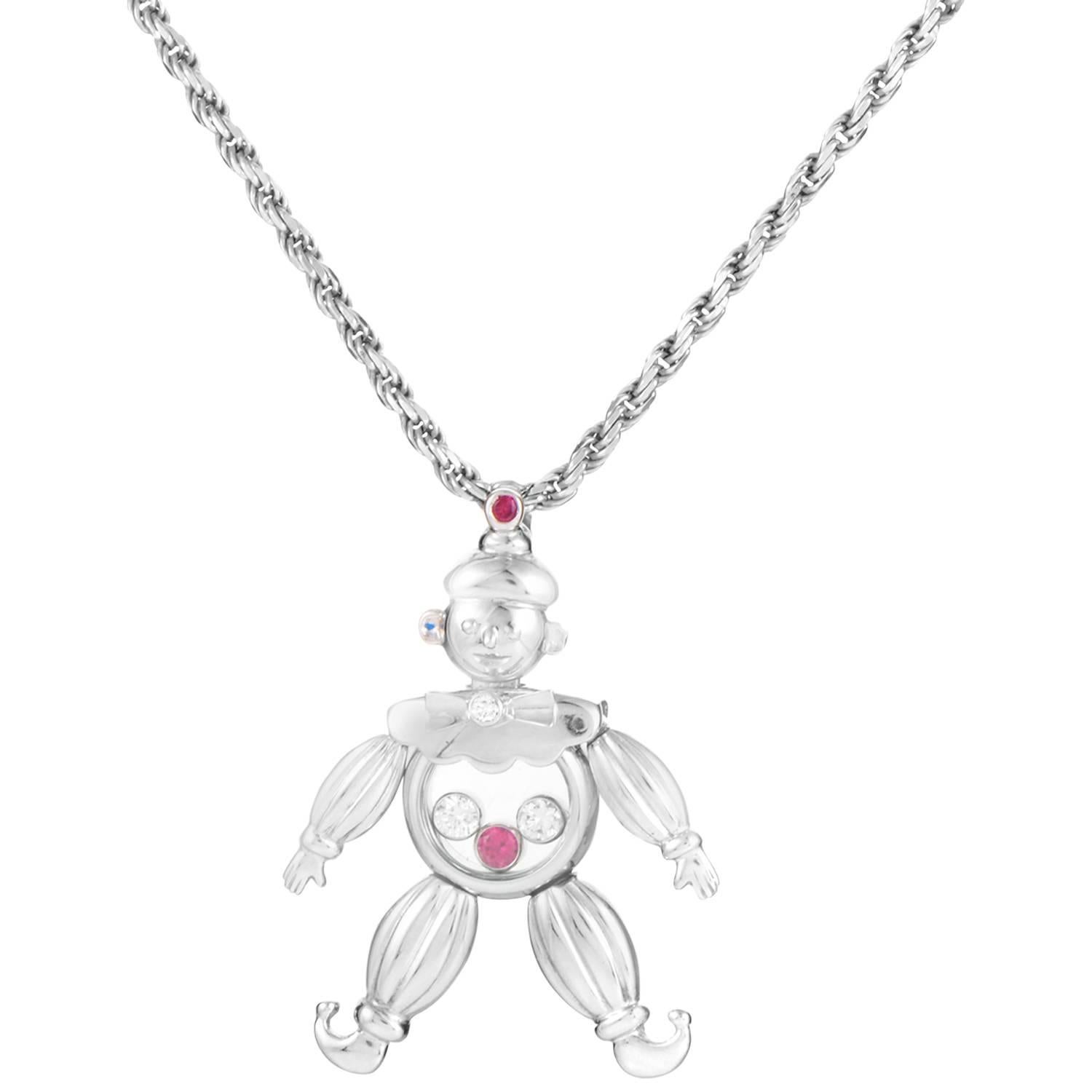 Chopard Happy Diamonds Gemstone Gold Clown Pendant Necklace