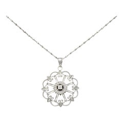 Modern Diamond 14 Karat White Gold Floral Mandala Pendant Necklace