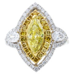 David Rosenberg .93 Carat  FIY GIA Marquise Halo Three-Stone Diamond Ring