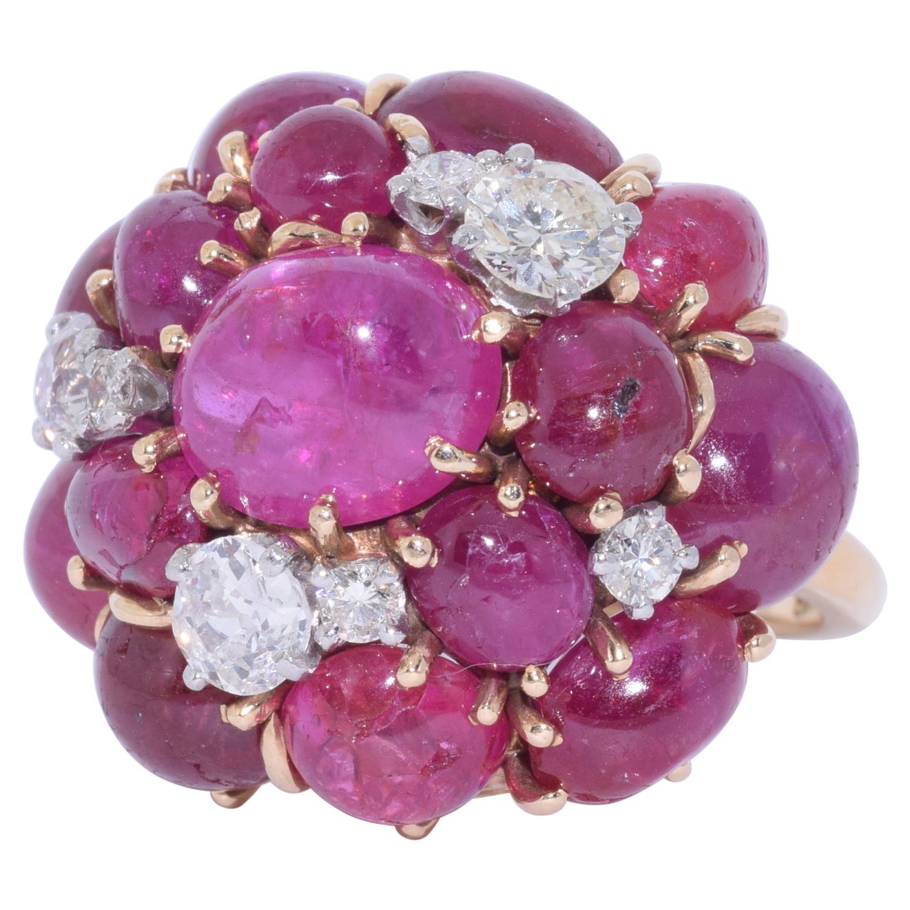 Ruby Cabochon and Diamond Bombé Ring by Seaman Schepps