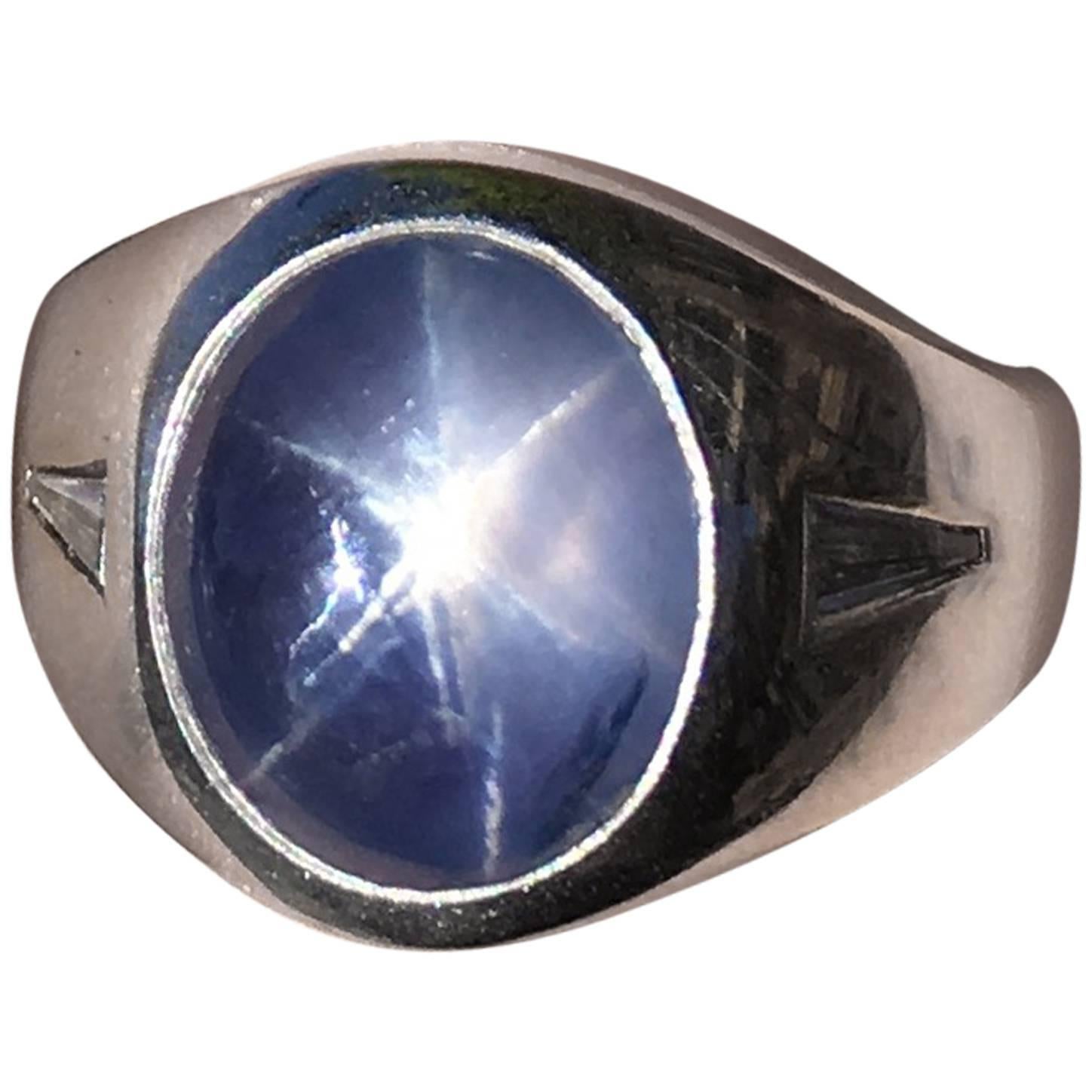 4.08 Carat Star Sapphire Diamond Gold Ring 