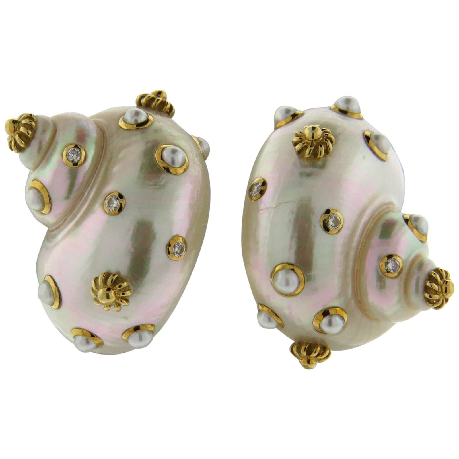 Trianon Perle Diamant Gold Muschel-Ohrringe