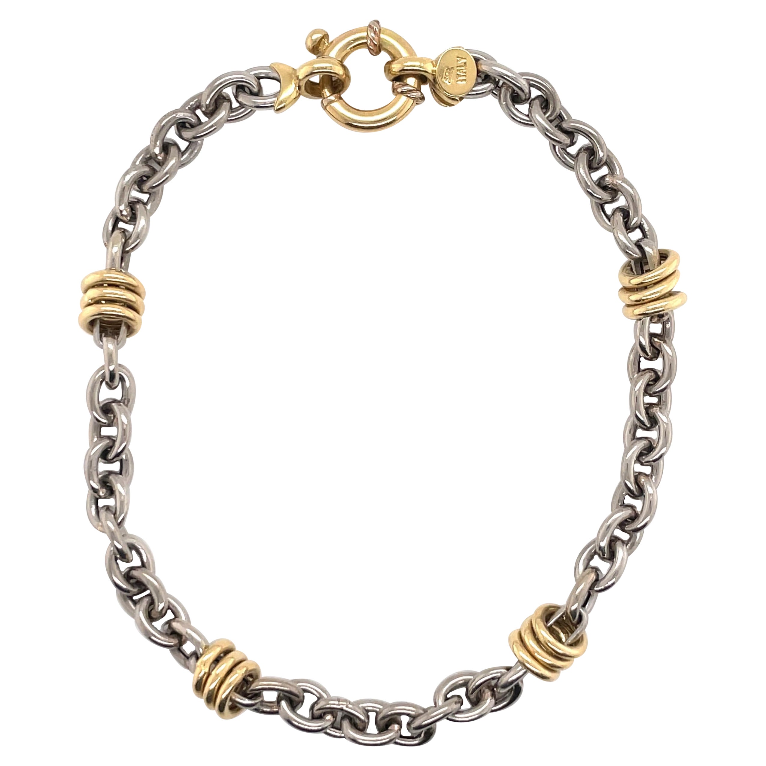 Platinum 18 Karat Yellow Gold Link Bracelet 10.8 Grams Made in Italy For Sale