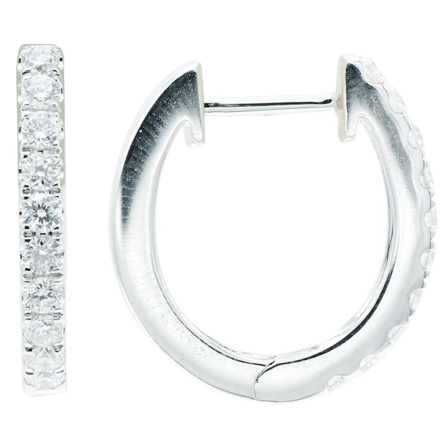 Diamond Hoop Earrings 0.82 Carats 14 Karat White Gold 2.9 Grams For Sale