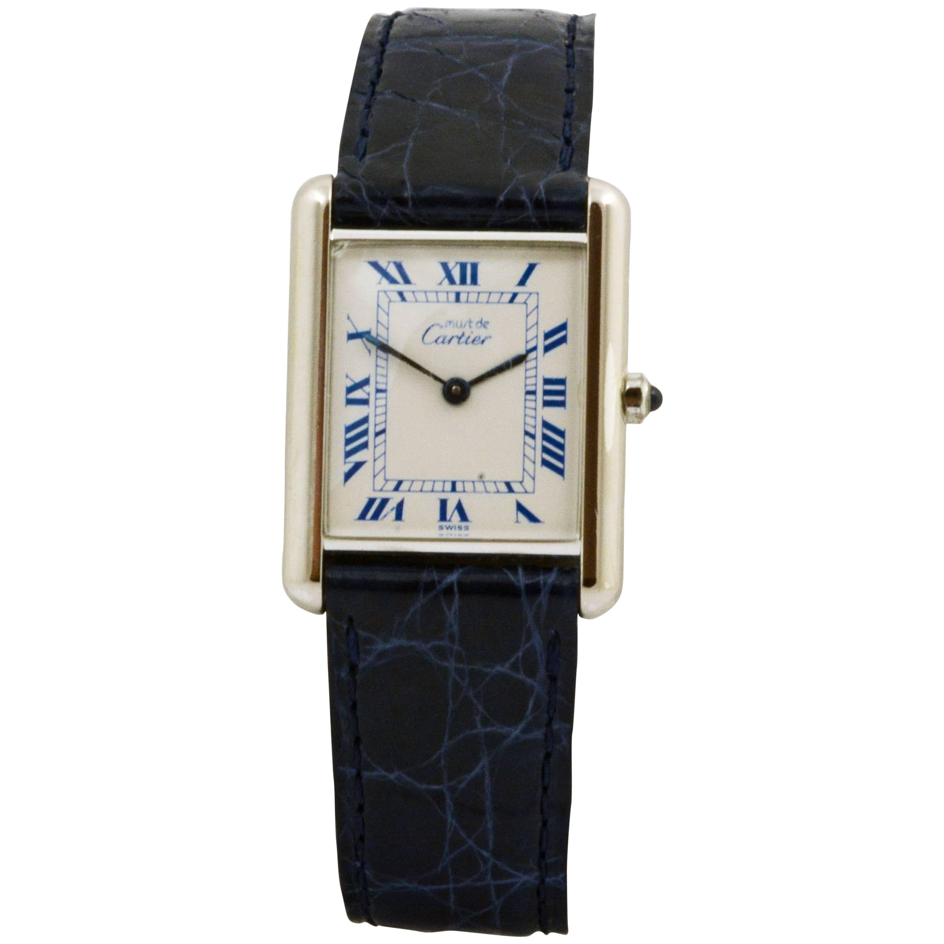 Cartier Sterlingsilber Tank Automatik-Armbanduhr