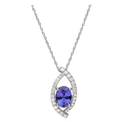 1.24 Carat Tanzanite Oval Cut, Diamond Accents 14K White Gold Pendant