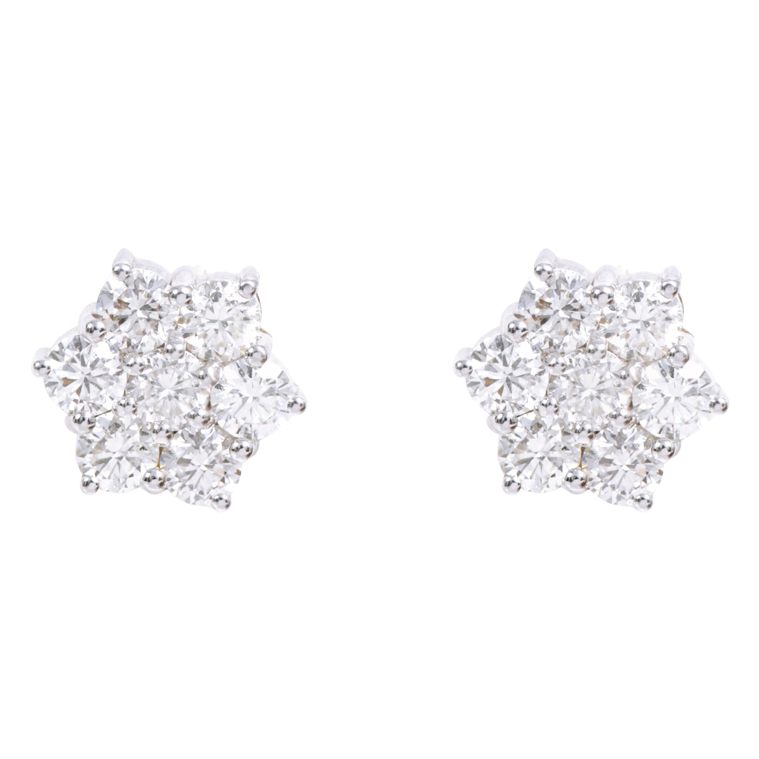 18 Karat White Gold 2.25 Carat Diamond Stud Earrings For Sale