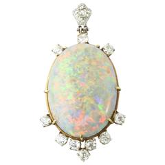 Large Gray Australian Opal Diamond Gold Pendant