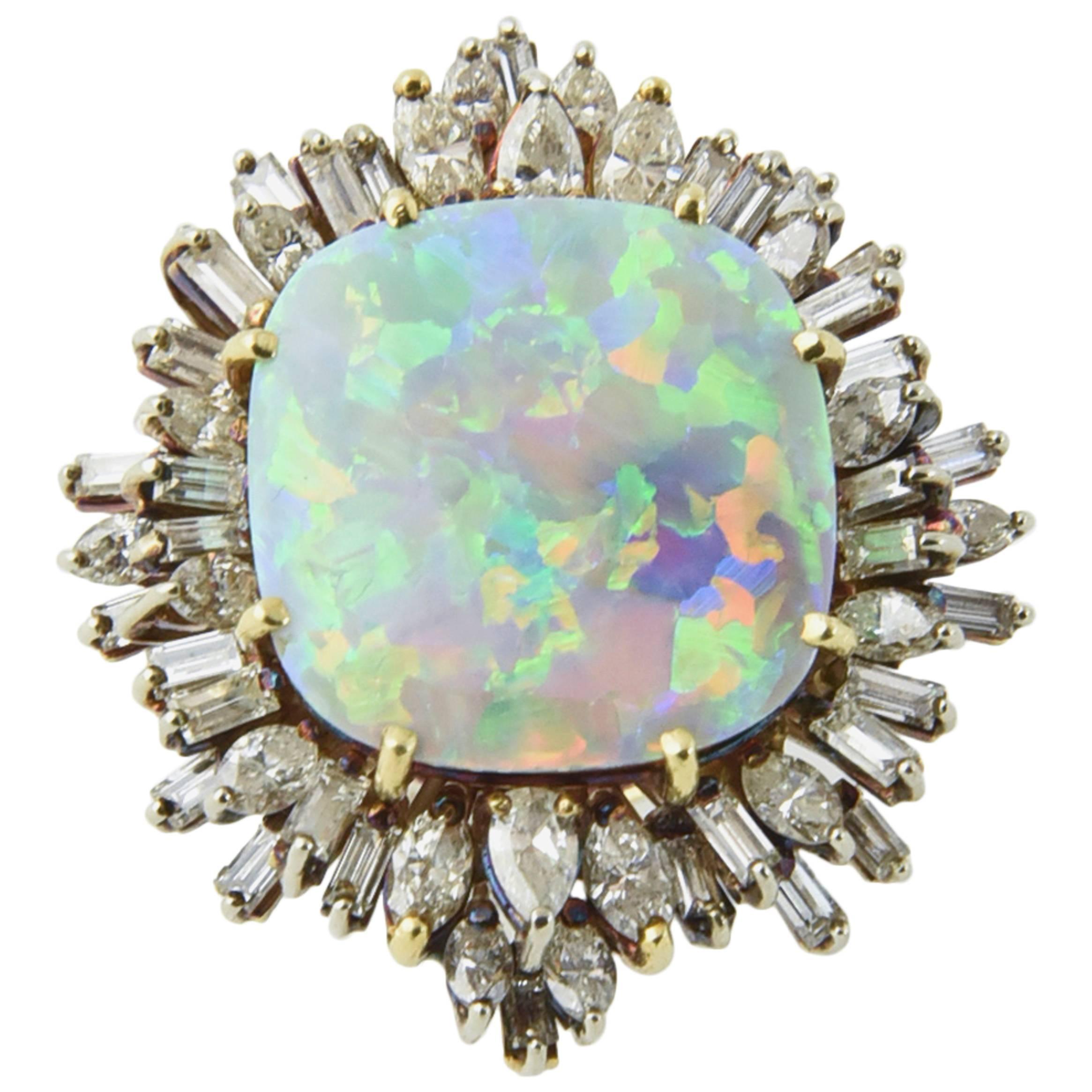 Intense Gray Crystal Opal Diamond Gold Ring