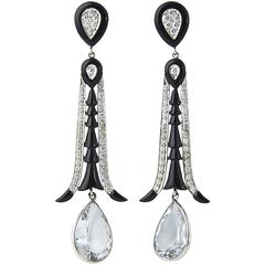 Aquamarine Onyx Diamond Gold Dangle Earrings 6