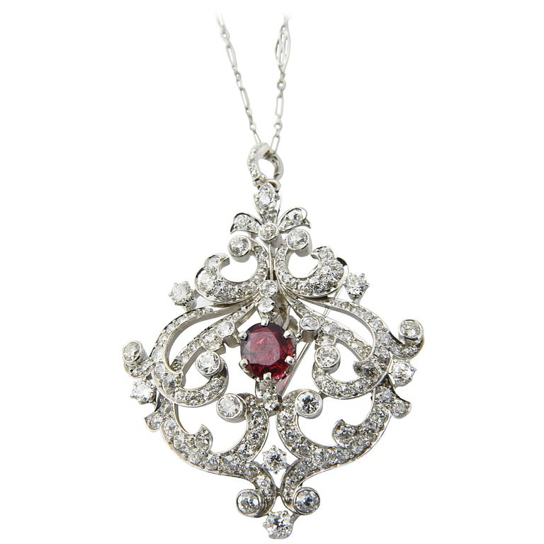 Black Starr and Frost Belle Epoque Spinel Diamond Pendant Brooch For Sale