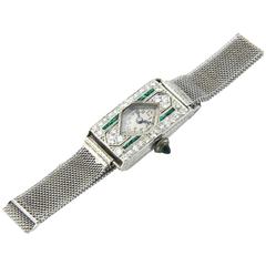 Art Deco Platinum Diamond Emerald Glycine Wristwatch 3