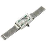 Glycine Platinum Diamond Emerald Art Deco Wristwatch