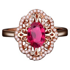  Red Tourmaline Diamond Ring 18 Karat Rose Gold