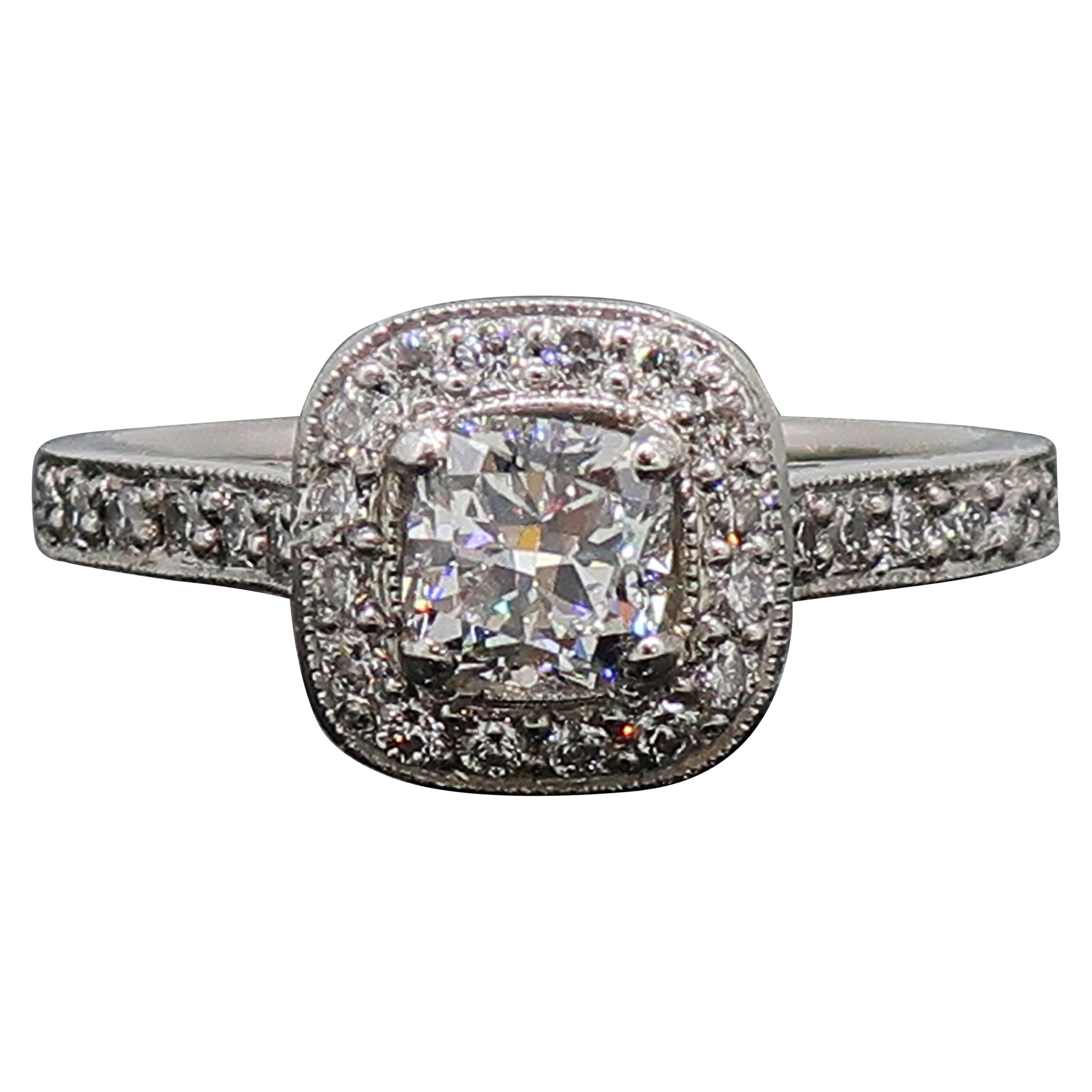 Magnificent Emerald Cut Diamond Platinum Cluster Ring For Sale at