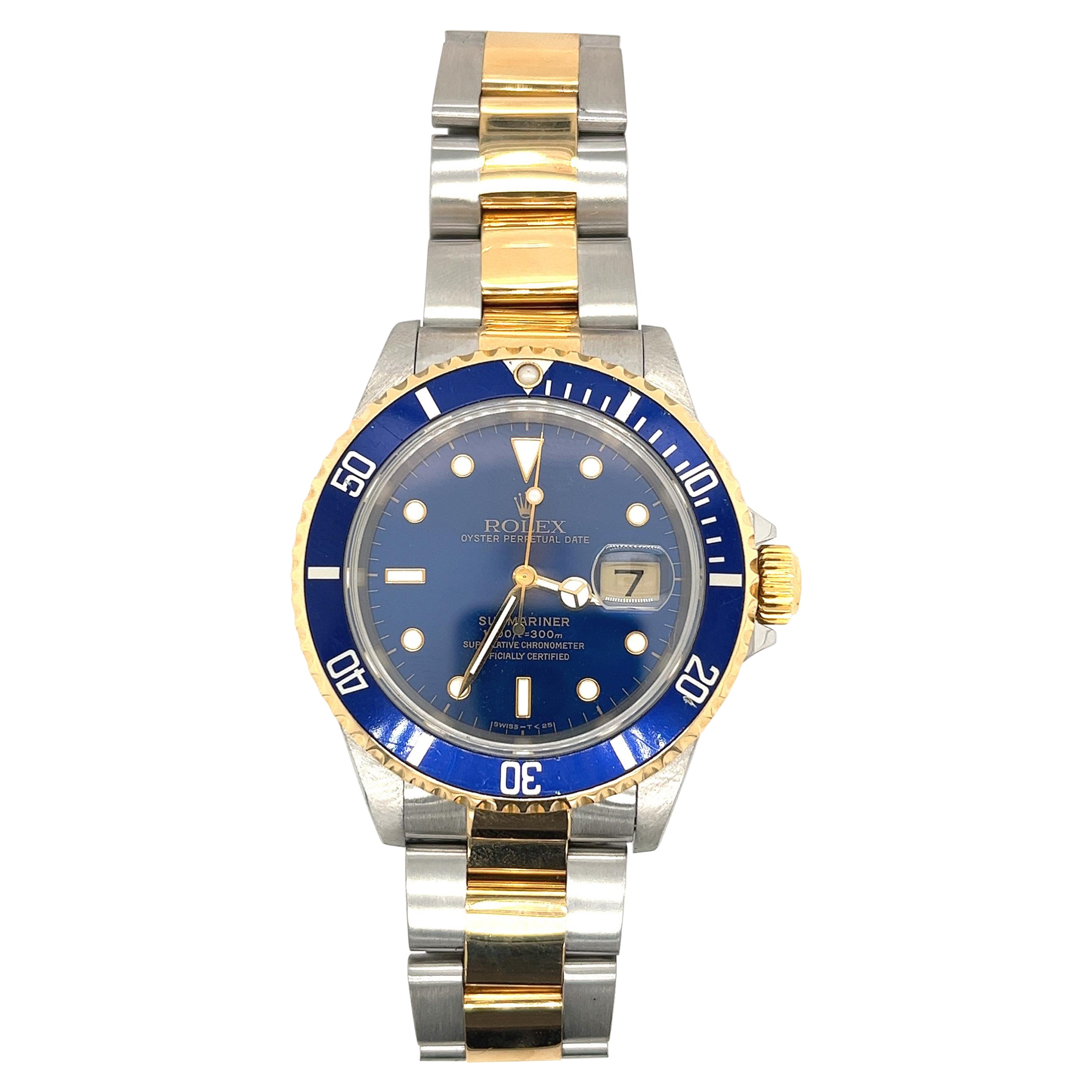 Rolex 16613 Two Tone Submariner Blue Face with Original Box