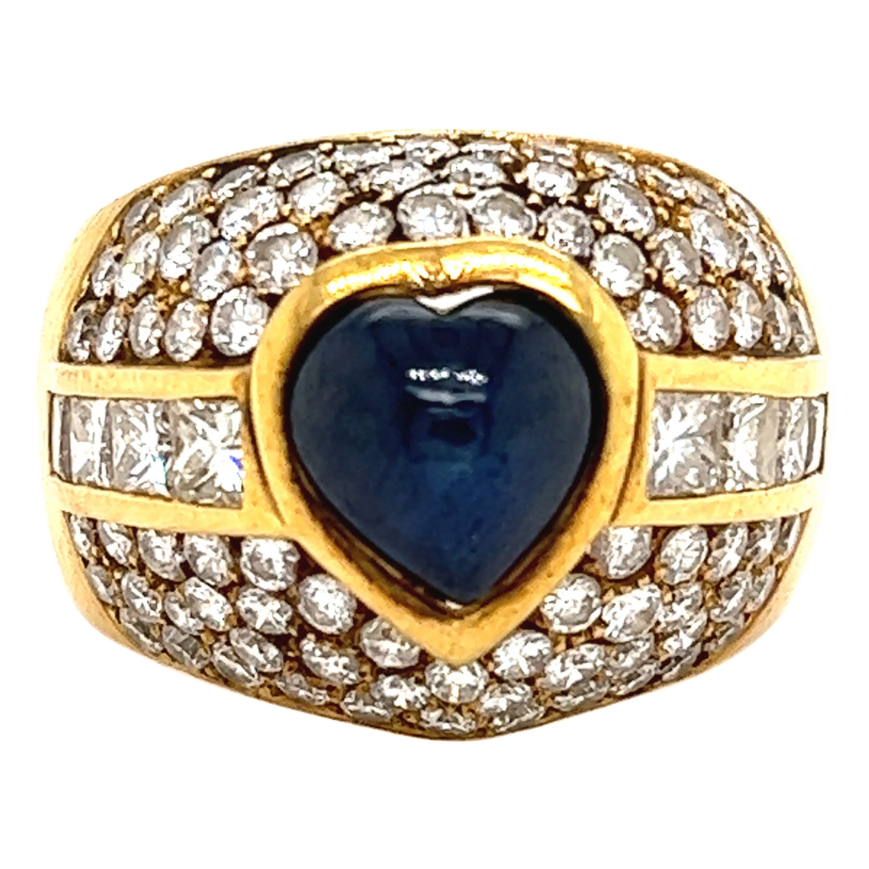 Estate 18k Yellow Gold Sapphire & Diamond Cocktail Ring For Sale