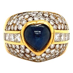 Estate 18k Yellow Gold Sapphire & Diamond Cocktail Ring