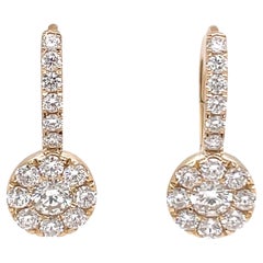 Diamond Cluster Drop Earrings 0.82 Carats 14 Karat Yellow Gold 2.3 Grams