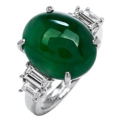 Platin-Cocktailring, GIA-zertifizierte natürliche grüne Jade Diamant