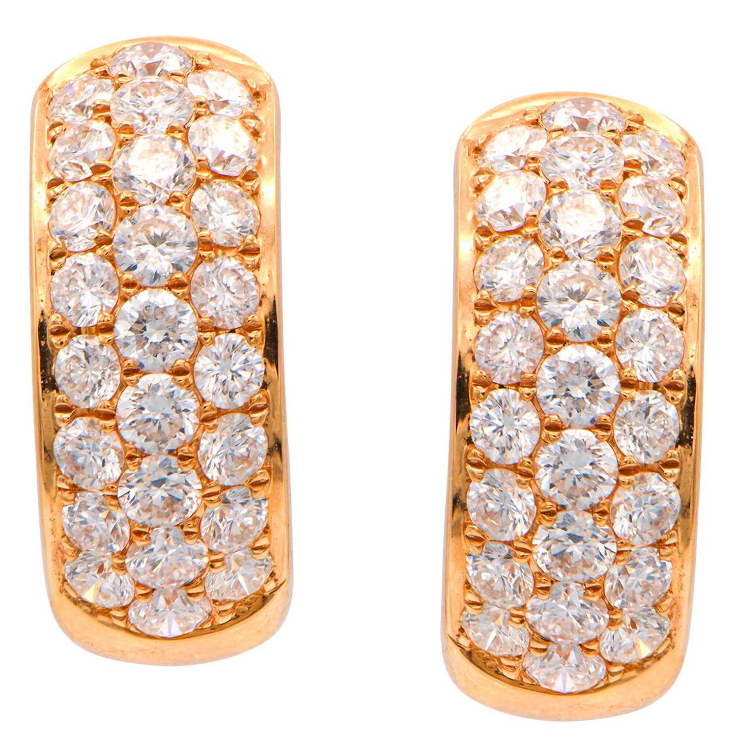 Pendientes de aro con tres filas de diamantes 1,50 quilates Oro rosa de 14 quilates 4,6 gramos