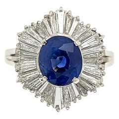 2.35 Carat Sapphire and Diamond Platinum Ring Estate Fine Jewelry