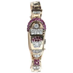 Galmor Lady's Rose Gold Diamond Ruby Wristwatch