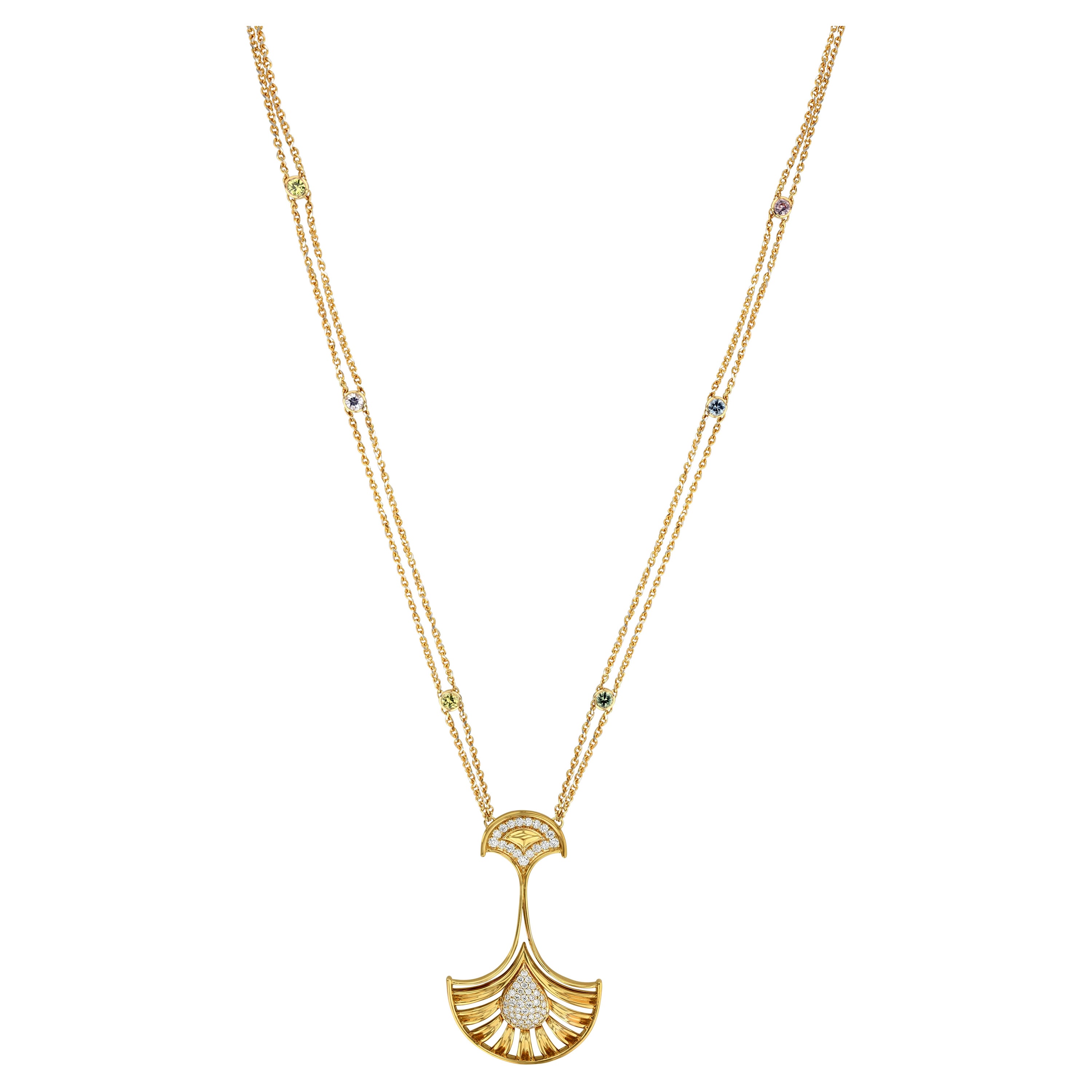 TOKTAM 18k Yellow Gold Geometric Double Chain Diamond Necklace For Sale