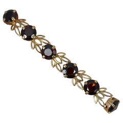 Vintage Solid 9 Carat Gold and Garnet Floral Bracelet