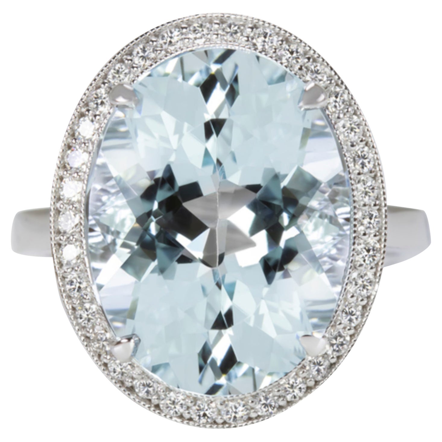 Fantastic 8 Carat Oval Acquamarine Diamond Solitaire Ring