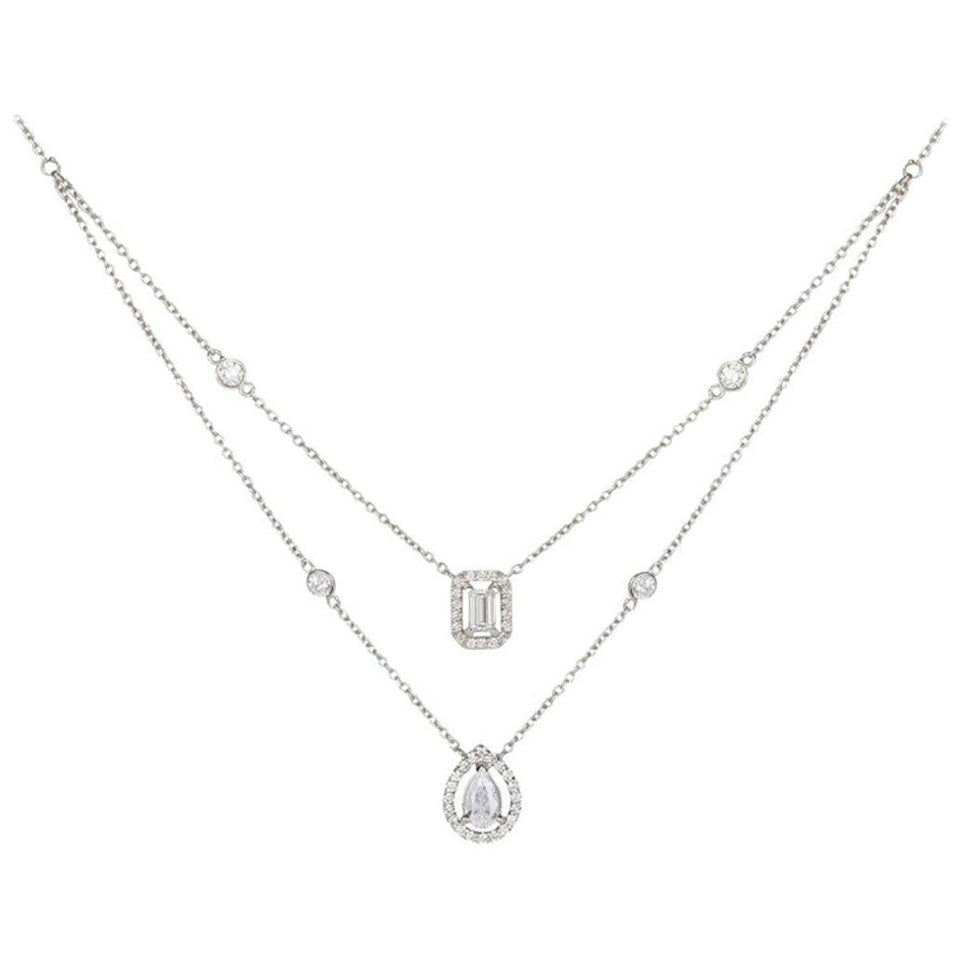 Layer Mixed Cut 1.14 Cts Diamond Necklace in 18K White Gold