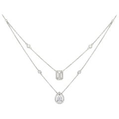 Layer Mixed Cut 1.14 Cts Diamond Necklace in 18K White Gold