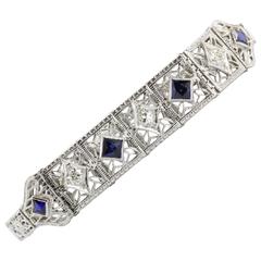 Antique Art Deco Sapphire Old Mine Diamond Gold Bracelet