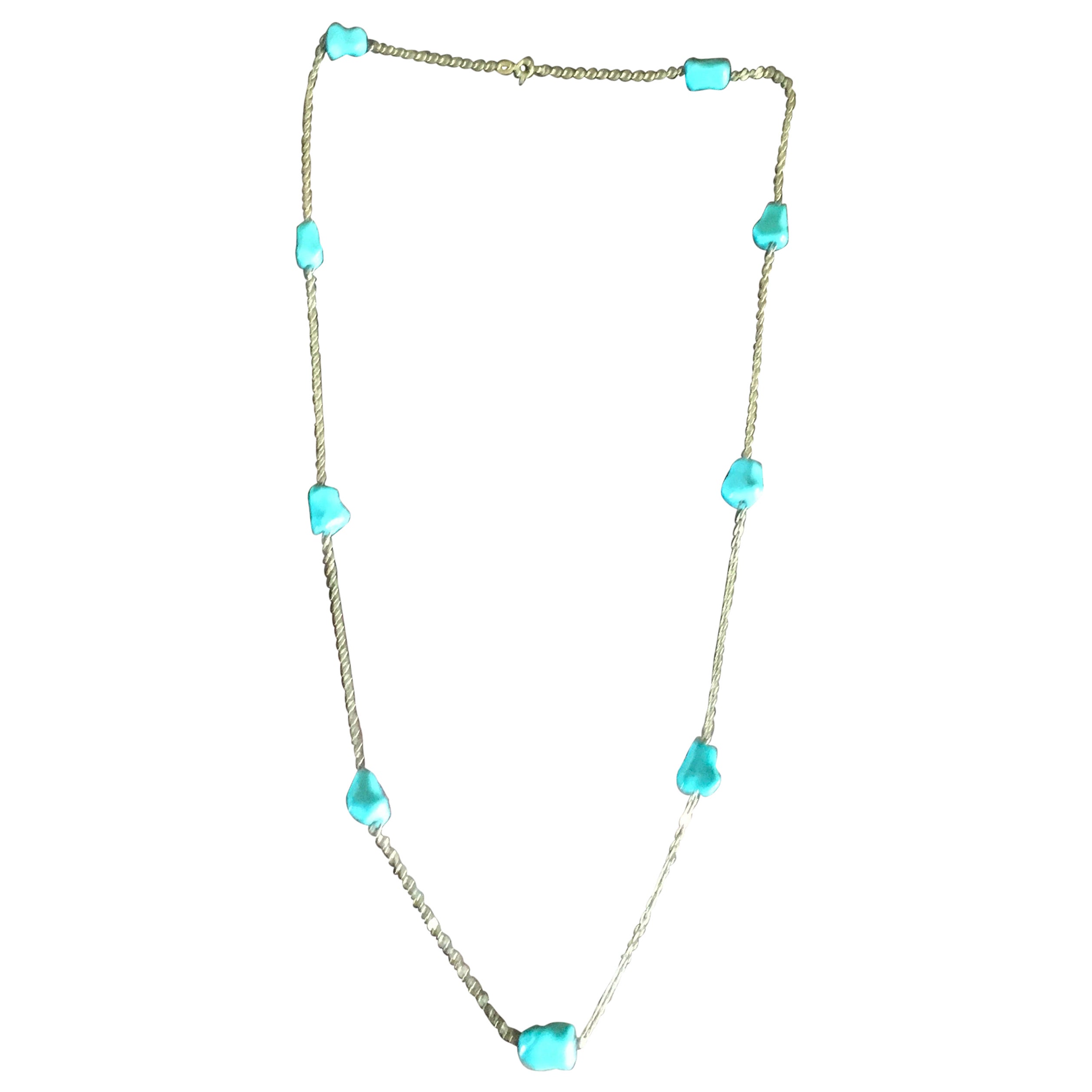 Antique Continental 8 Carat Gold Necklace with Turquoise Spacers For Sale